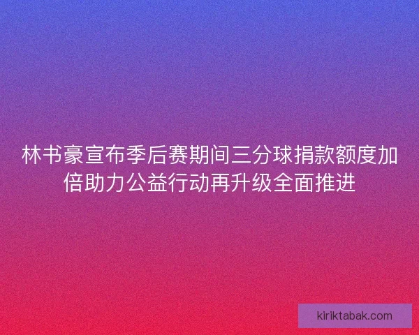 林书豪宣布季后赛期间三分球捐款额度加倍助力公益行动再升级全面推进 林书豪宣布季后赛期间三分球捐款额度加倍助力公益行动再升级全面推进